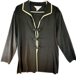 Misook Vintage Black Knit Cardigan Gold Trim Size Large EUC